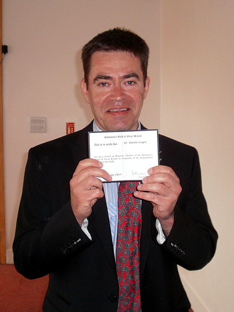 Martin proudly showing his new Showmen's Guild Honorary Membership Card May 2013